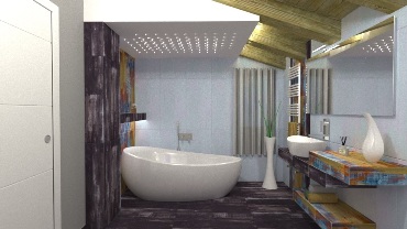 Bagno grande con vasca e piastrelle Lamborghini