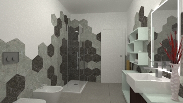 Bagno grigio con piastrelle formato esagonale