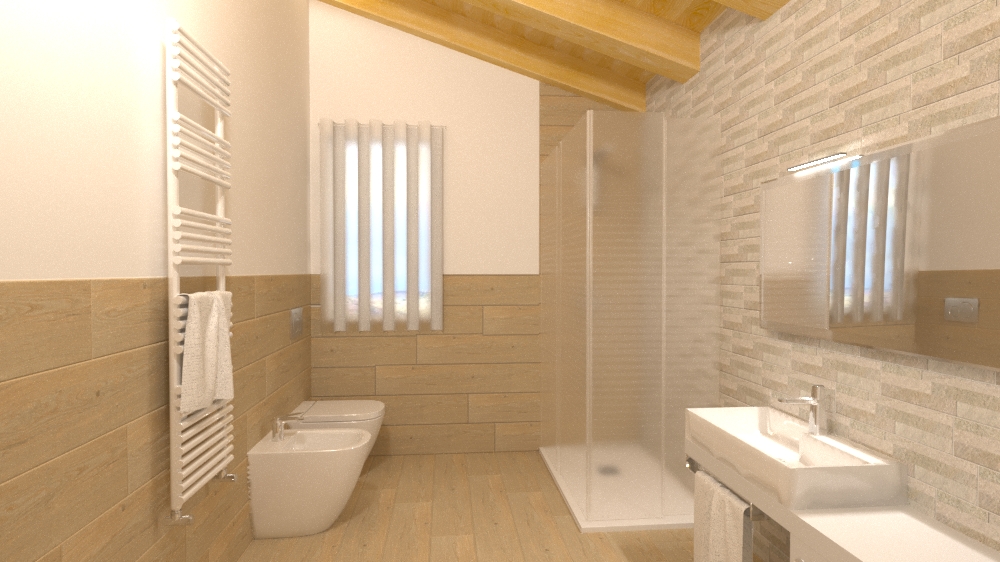 Bagno tetto in legno listoni e muretto