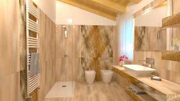 Bagno con piastrelle beige Roberto Cavalli giaguaro