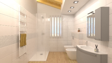 Bagno con tetto in legno tutto bianco